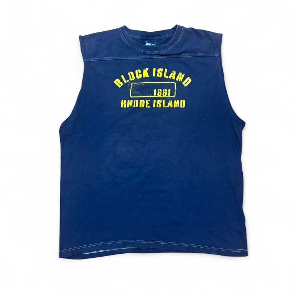 Vintage Camp David Block Island Rhode Island Tank Top Navy Blue Mens Large USA